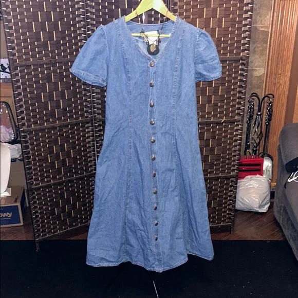JIM ELLIOT Vintage 90s Blue Denim Button-Down Dress - Picture 1 of 8